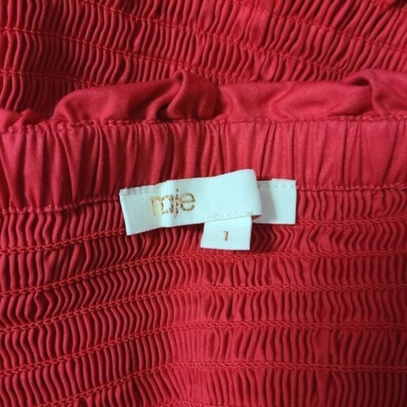 MAJE Lenda Off-The-Shoulder Smocked Cotton Top Women's Size S - Picture 10 of 16